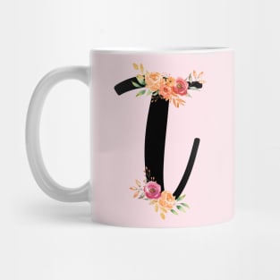 Letter T With Watercolor Floral Wreath Mug